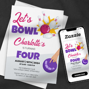 Let's Bowl Kids Bowling Birthday Party Invitation