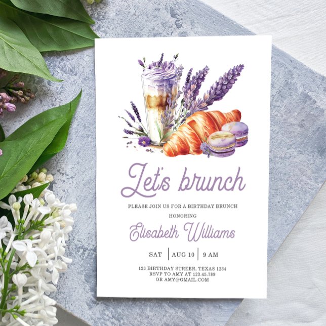 Let's brunch Birthday Watercolor Purple Invitation (Creator Uploaded)