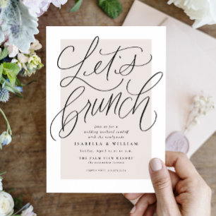 Let's brunch handlettered blush pink after wedding invitation