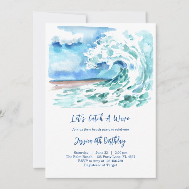 Let's Catch A Wave Surfing Beach Boy Birthday Invitation (Front)