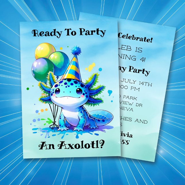 Let's Celebrate Axolotl Boy's Birthday Party Invitation (Creator Uploaded)