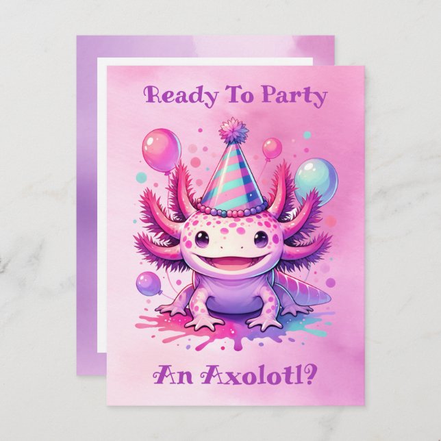 Let's Celebrate Axolotl Girl's Birthday Party Postcard (Front/Back)