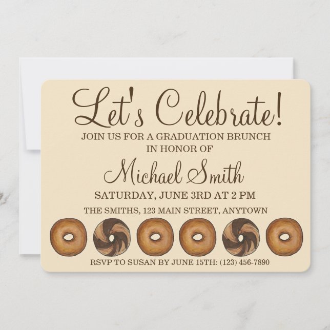 Let's Celebrate Bagel Graduation Party Brunch Invitation (Front)