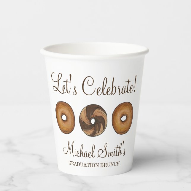 Let's Celebrate Bagel Graduation Party Brunch Paper Cups (Front)