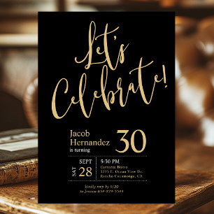 Let's Celebrate Black Gold 30th Birthday Party Invitation