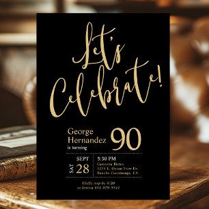 Let's Celebrate Black Gold 90th Birthday Party Invitation
