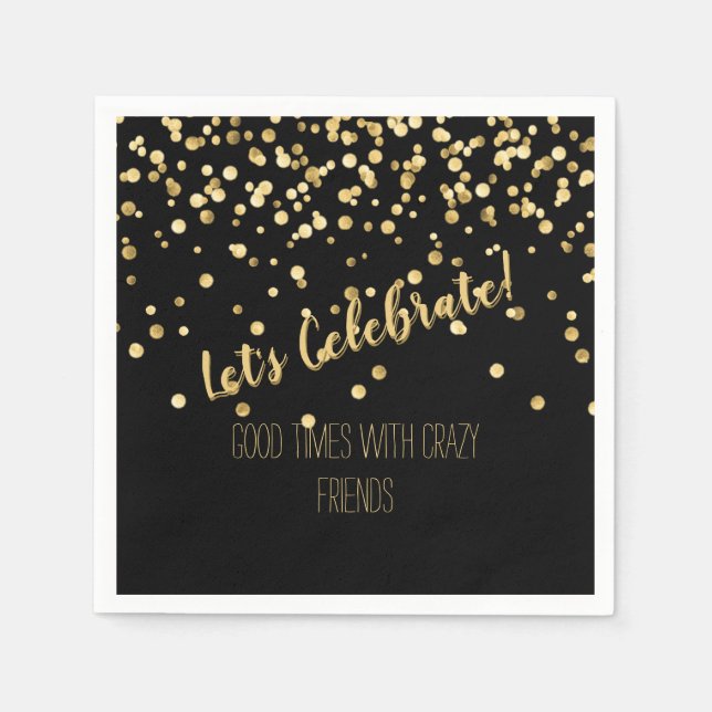 Lets Celebrate Black Gold Confetti Napkin (Front)