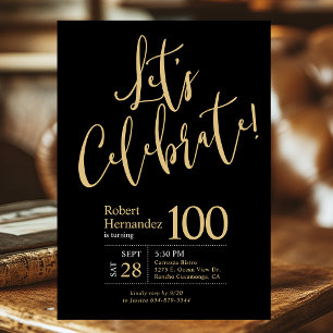 Let's Celebrate Black Gold Photo 100th Birthday Invitation