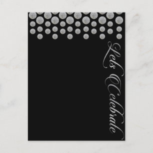 lets celebrate blank black and silver invitation postcard