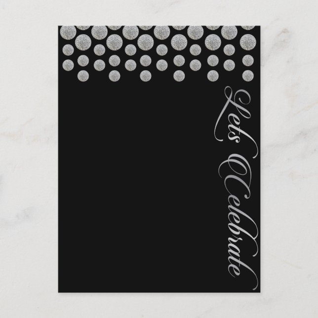 lets celebrate blank black and silver invitation postcard (Front)