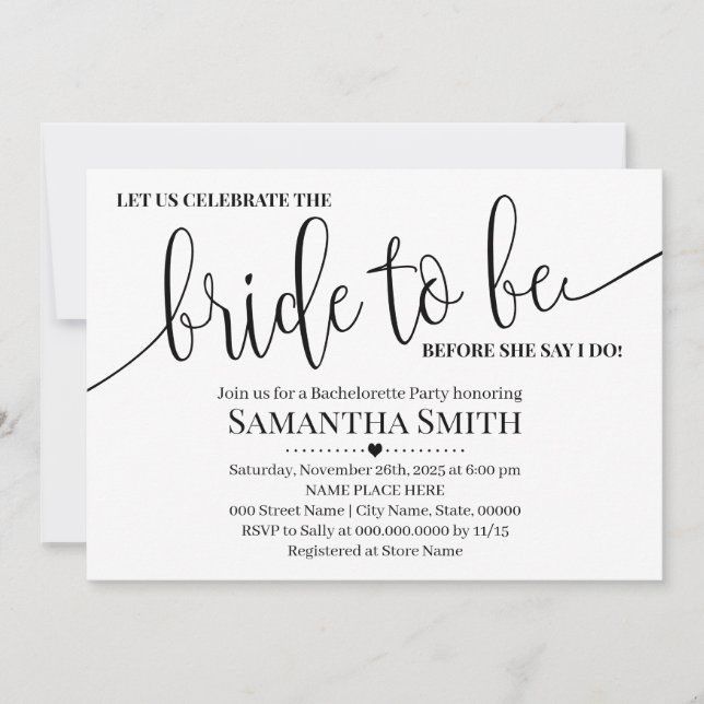 Lets celebrate bride to be modern casual wedding invitation (Front)