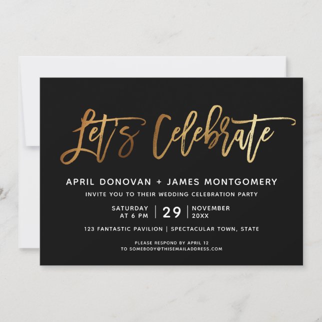 Let's Celebrate Brush Typography Wedding Invitatio Invitation (Front)