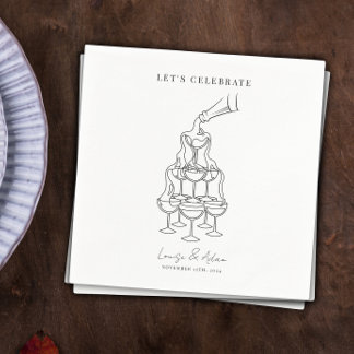Let's Celebrate Champagne Tower Wedding Napkin