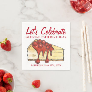Let's Celebrate Cherry Cheesecake Dessert Birthday Napkin