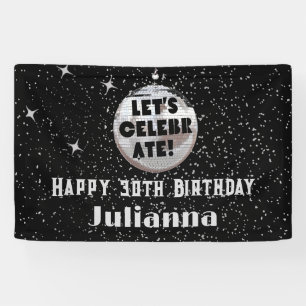 Let's Celebrate Disco Ball Black Birthday Banner