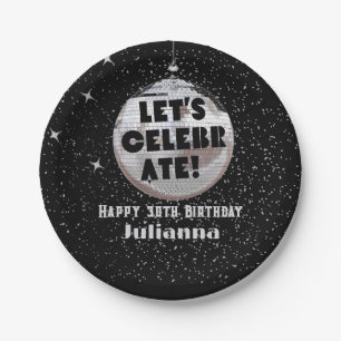 Let's Celebrate Disco Ball Black Birthday Paper Plate