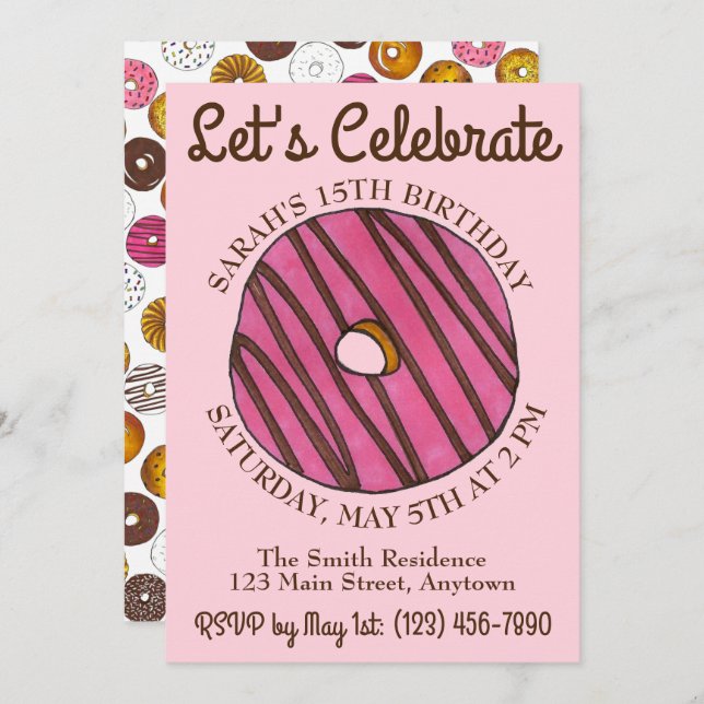 Let's Celebrate Doughnut Doughnut Birthday Brunch Invitation (Front/Back)