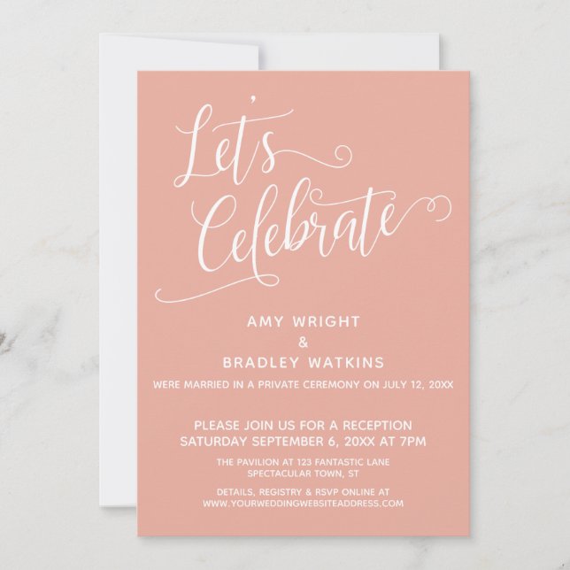 Let's Celebrate Elegant Coral Pink Reception-Only Invitation (Front)