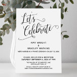 Let's Celebrate Elegant Post-Wedding Reception Invitation<br><div class="desc">This simple, elegant card was designed to invite your friends and family to your wedding reception or party held some time after the marriage ceremony itself. The foundation is a solid white background that can be changed to any colour you like. Using a swirling, modern script font, I've created a...</div>