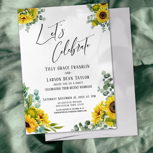 Let's Celebrate Eucalyptus Sunflower Reception Invitation (Creator Uploaded)
