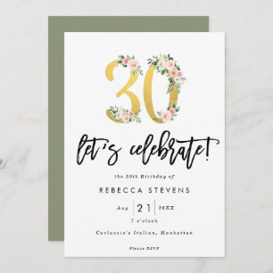 let's celebrate faux gold 30th birthday party invitation