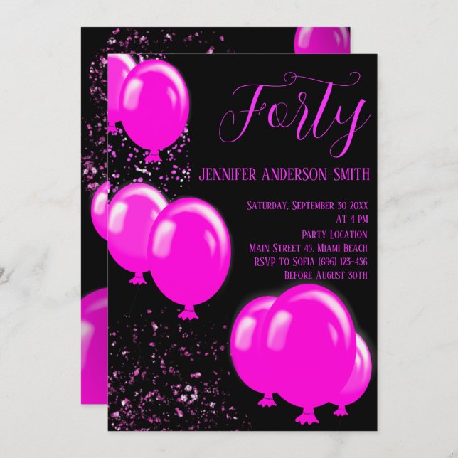 Let's celebrate! Forty fabulous pink black Party Invitation (Front/Back)