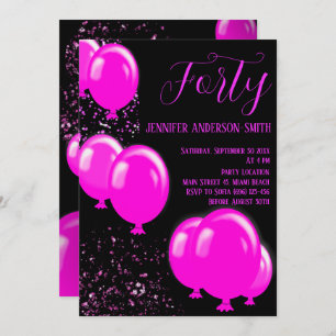 Let's celebrate! Forty fabulous pink black Party Invitation