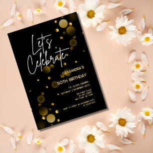 Let's Celebrate Gold Bokeh Gradient Black Birthday Invitation