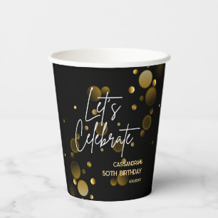 Let's Celebrate Gold Bokeh Gradient Black Birthday Paper Cups