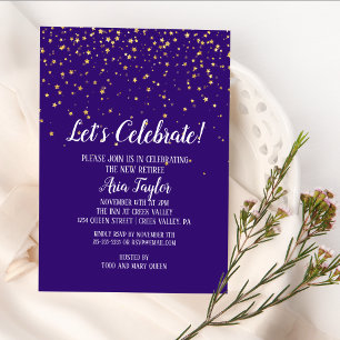 Let's Celebrate Gold Confetti on Purple Party Invitation