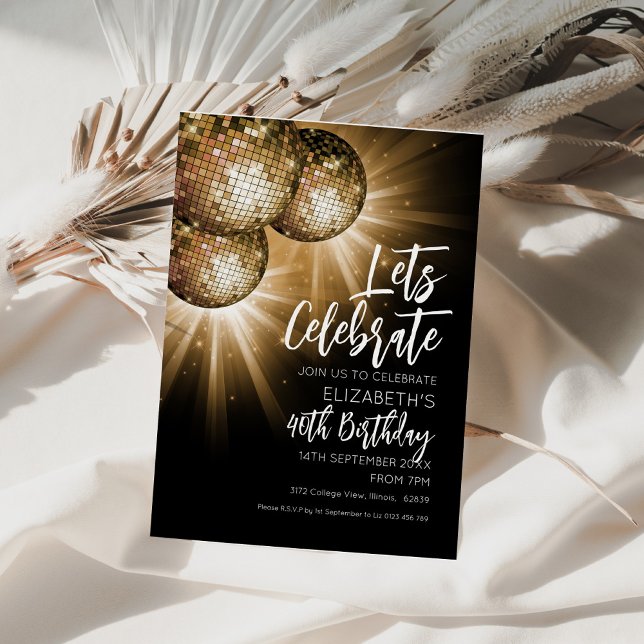 Lets Celebrate Gold Disco Ball Invitation (Creator Uploaded)