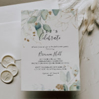 Let's Celebrate Gold Eucalyptus Calligraphy Party