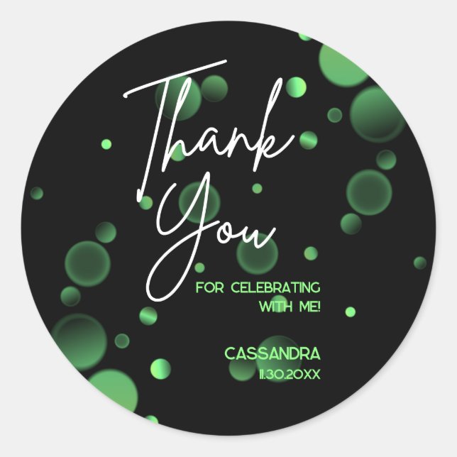 Let's Celebrate Green Bokeh Gradient Birthday Classic Round Sticker (Front)