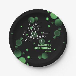 Let's Celebrate Green Bokeh Gradient Birthday Paper Plate