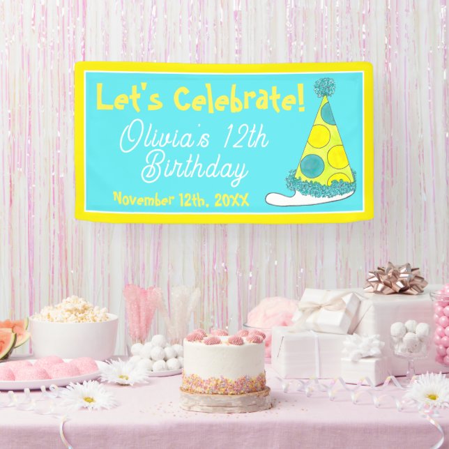 Let's Celebrate Green Polka Dot Party Hat Birthday Banner (Party)
