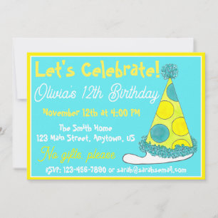 Let's Celebrate Green Polka Dot Party Hat Birthday Invitation