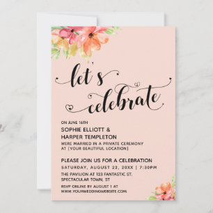 Let's Celebrate Hearts Script Florals Blush Pink Invitation