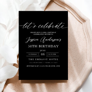 Let's Celebrate Minimalist Black Script Birthday Invitation