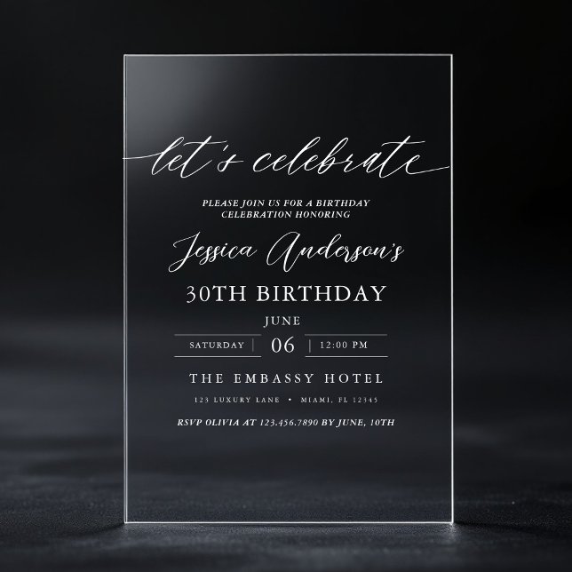 Let's Celebrate Minimalist Script 30th Birthday Acrylic Invitations (Creator Uploaded)