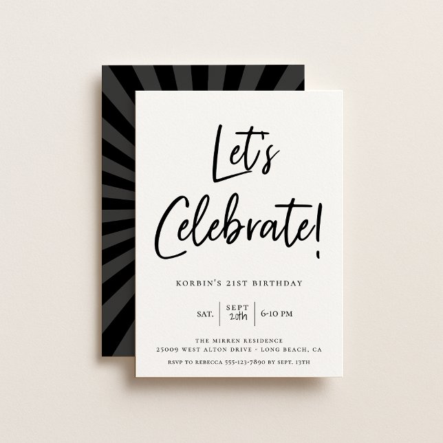 Let's Celebrate Modern Black Script Birthday Invitation (Creator Uploaded)