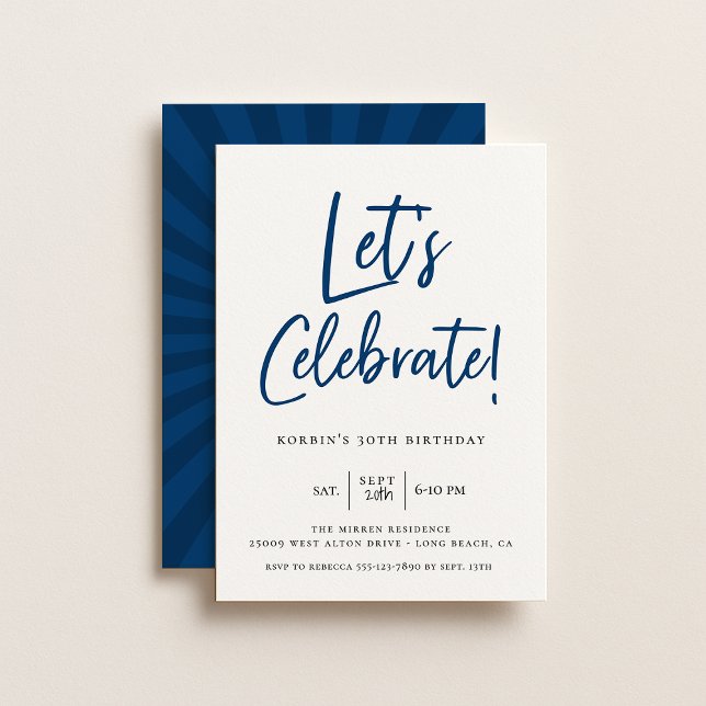 Let's Celebrate Modern Blue Script Birthday Invitation (Creator Uploaded)