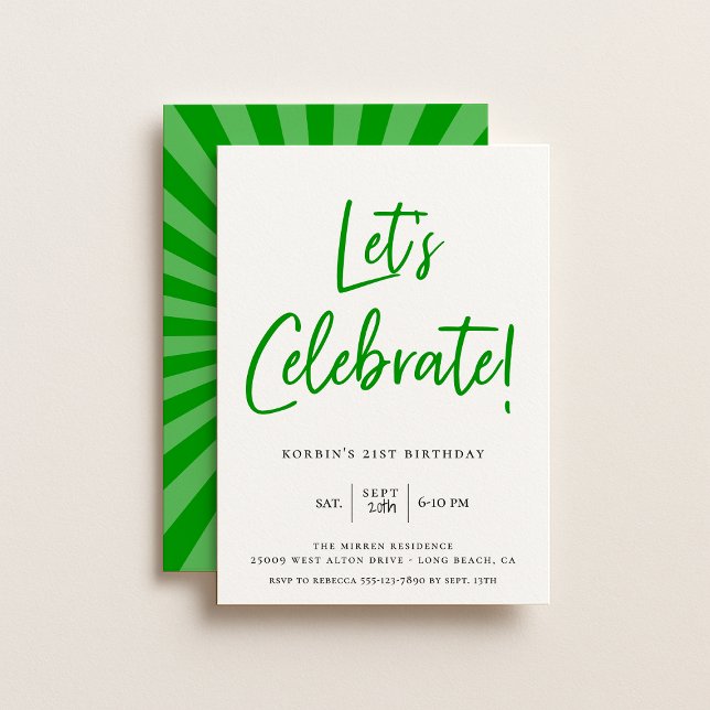 Let's Celebrate Modern Green Script Birthday Invitation (Creator Uploaded)