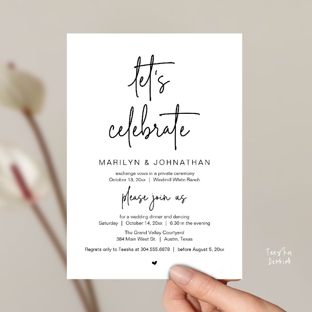 Let's Celebrate, Modern Minimal Wedding Reception Invitation (Let's Celebrate, Modern Minimal Wedding Reception dinner dancing Invitation card black and white)