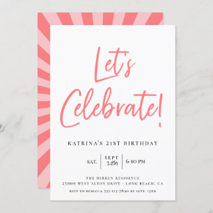 Let's Celebrate Modern Pink Script Birthday Invitation