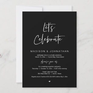 Lets celebrate, Navy Blue, Wedding Elopement Party Invitation