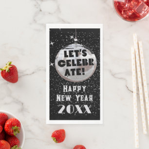 Let's Celebrate NYE Disco Ball Black Napkin