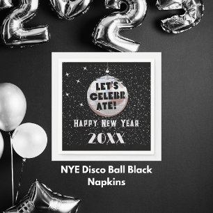 Let's Celebrate NYE Disco Ball Black Napkin