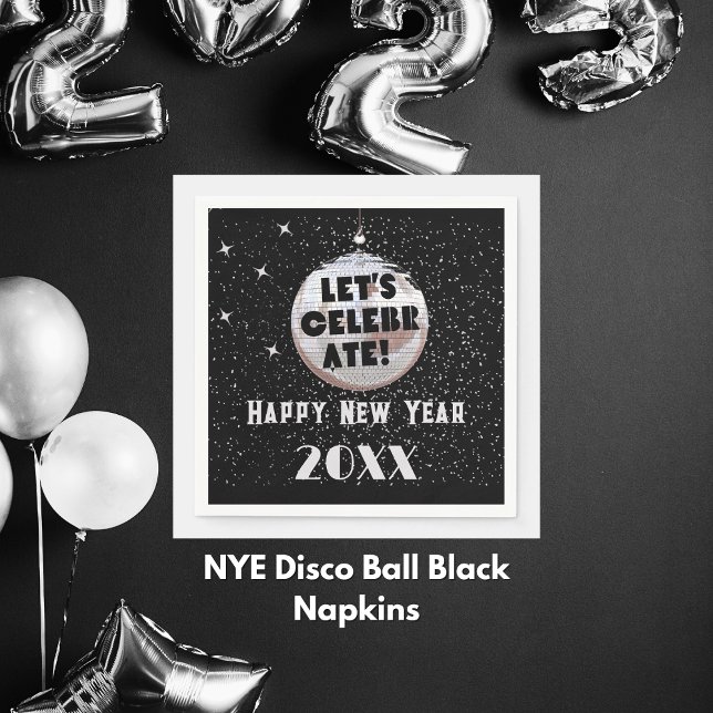 Let's Celebrate NYE Disco Ball Black Napkin (NYE Disco Ball Black Napkins)
