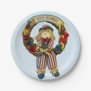 Let's Celebrate Patriotic Scarecrow Paper Plate