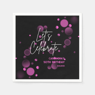 Let's Celebrate Pink Bokeh Gradient Black Birthday Napkin